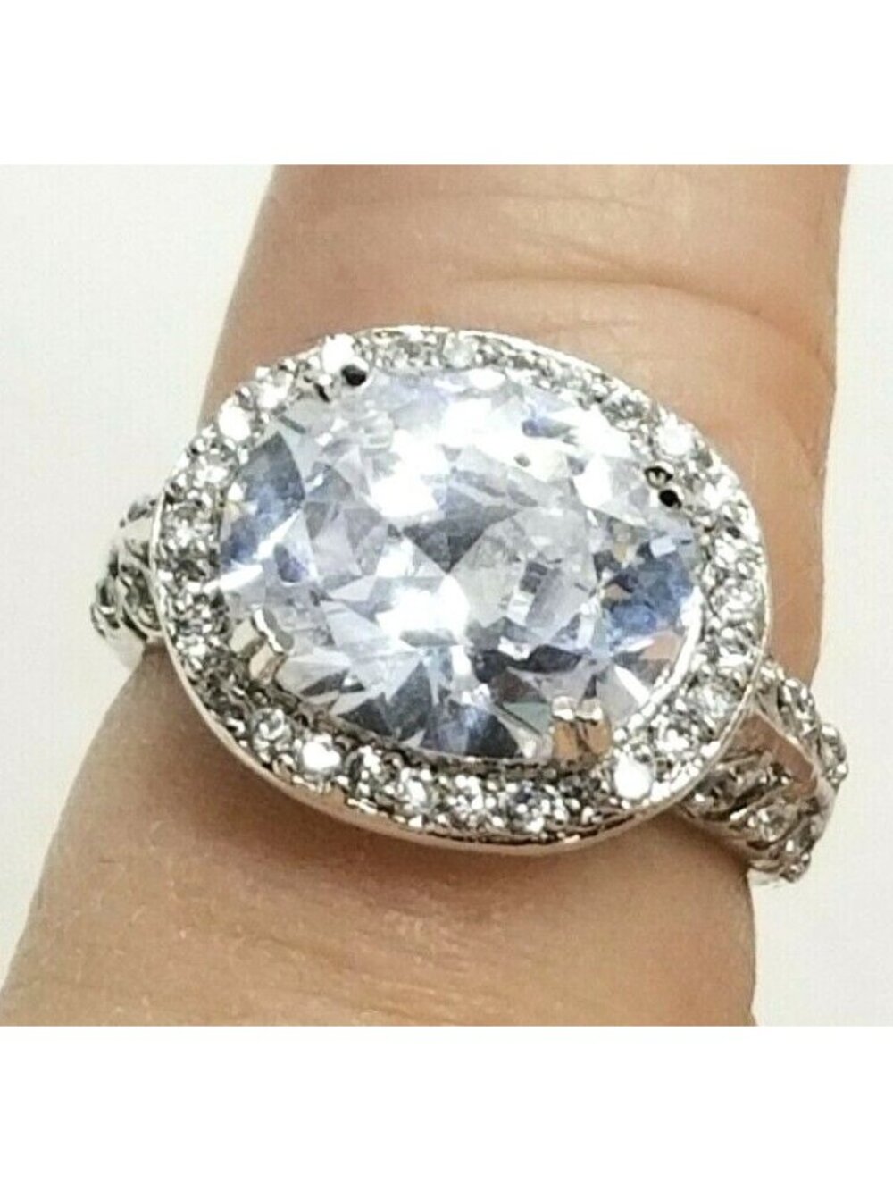 Sterling Silver Rhodium Plated Ring CZ Statement VTG Style Cocktail Sz 6.25  RB2 - Picture 3 of 8